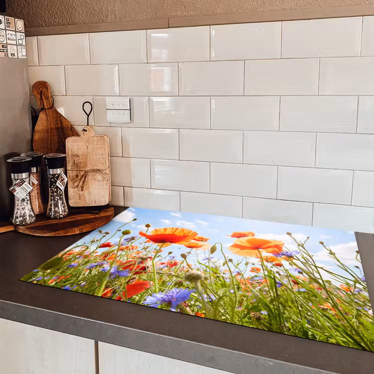 Bloemen - Klaproos - Lente - Natuur - Rood - Blauw Inductie beschermer vinyl 3mm klein -sfeer3