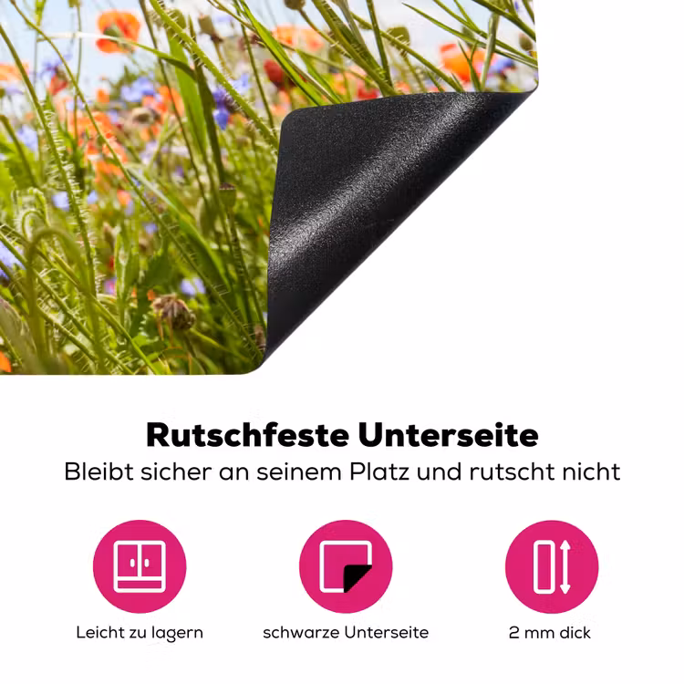 Bloemen - Klaproos - Lente - Natuur - Rood - Blauw Inductie beschermer vinyl 3mm klein -zzzzzzz-lf-onderkant