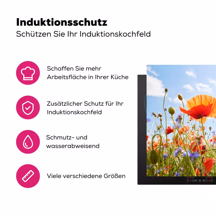 Bloemen - Klaproos - Lente - Natuur - Rood - Blauw Inductie beschermer vinyl 3mm klein -zzzzzzz-lf-ups
