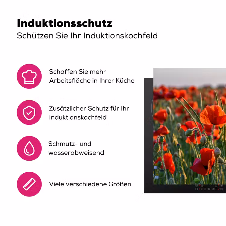 Bloemen - Klaprozen - Natuur - Rood Inductie beschermer vinyl 3mm klein -zzzzzzz-lf-ups