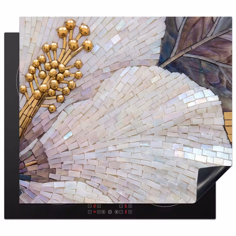 Bloemen - Mozaïek - Kunst - Modern - Goud Inductie beschermer vinyl 3mm middel -3d