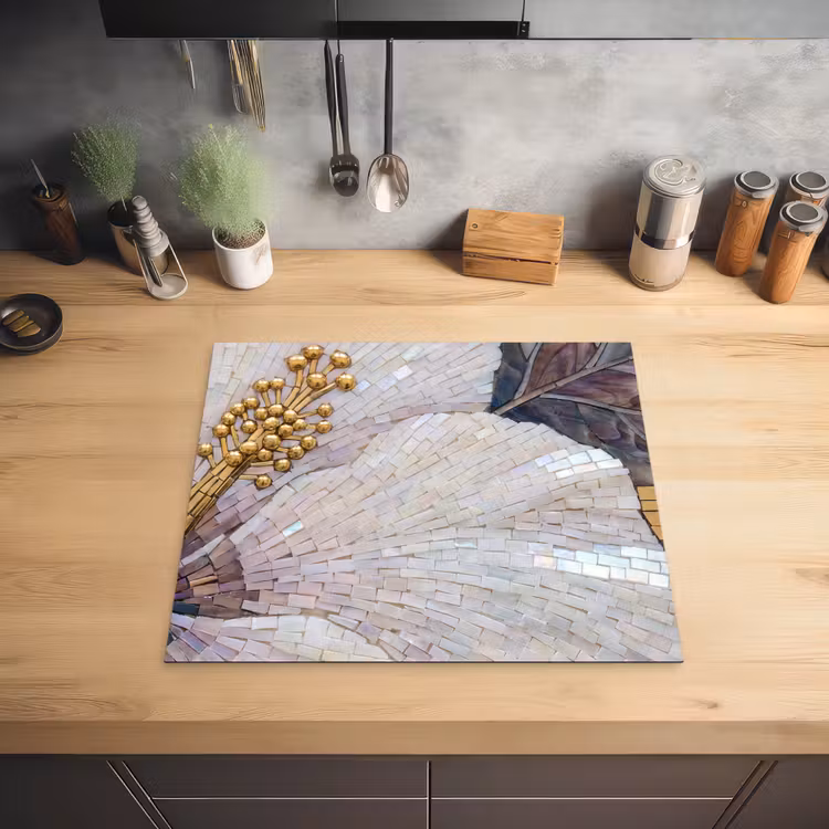 Bloemen - Mozaïek - Kunst - Modern - Goud Inductie beschermer vinyl 3mm middel -sfeer5