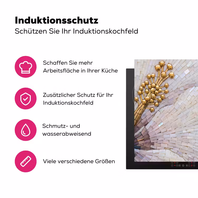 Bloemen - Mozaïek - Kunst - Modern - Goud Inductie beschermer vinyl 3mm middel -zzzzzzz-lf-ups