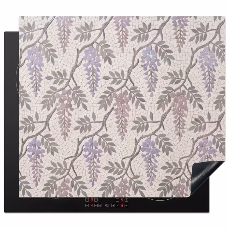 Bloemen - Mozaïek - Natuur - Patroon - Paars Inductie beschermer vinyl 3mm middel -3d