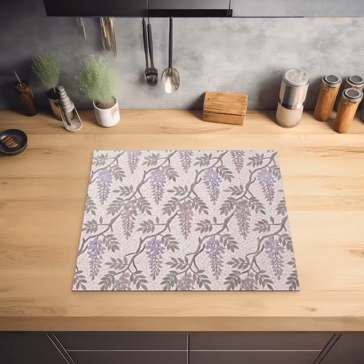 Bloemen - Mozaïek - Natuur - Patroon - Paars Inductie beschermer vinyl 3mm middel -sfeer5