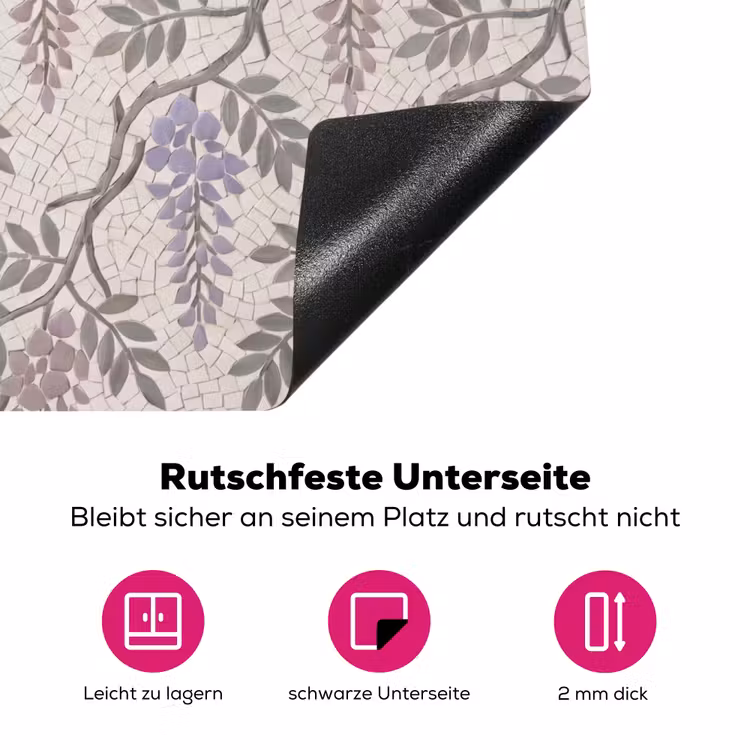 Bloemen - Mozaïek - Natuur - Patroon - Paars Inductie beschermer vinyl 3mm middel -zzzzzzz-lf-onderkant