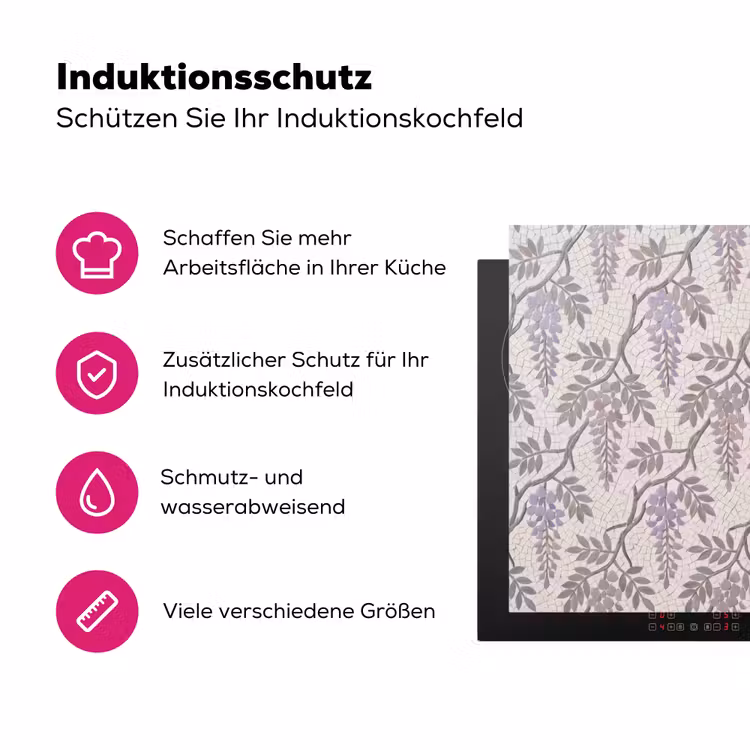 Bloemen - Mozaïek - Natuur - Patroon - Paars Inductie beschermer vinyl 3mm middel -zzzzzzz-lf-ups