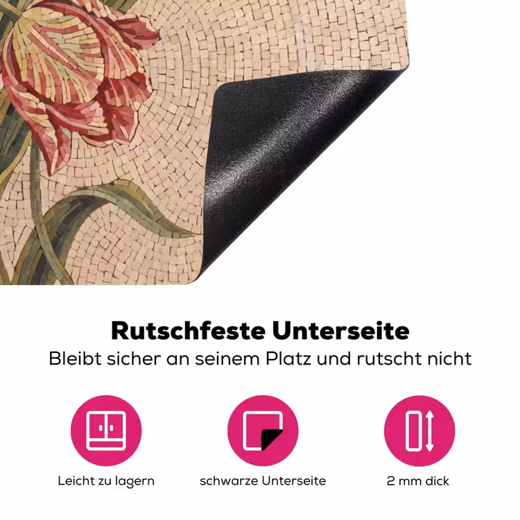 Bloemen - Mozaïek - Rood - Groen - Kunst Inductie beschermer vinyl 3mm middel -zzzzzzz-lf-onderkant