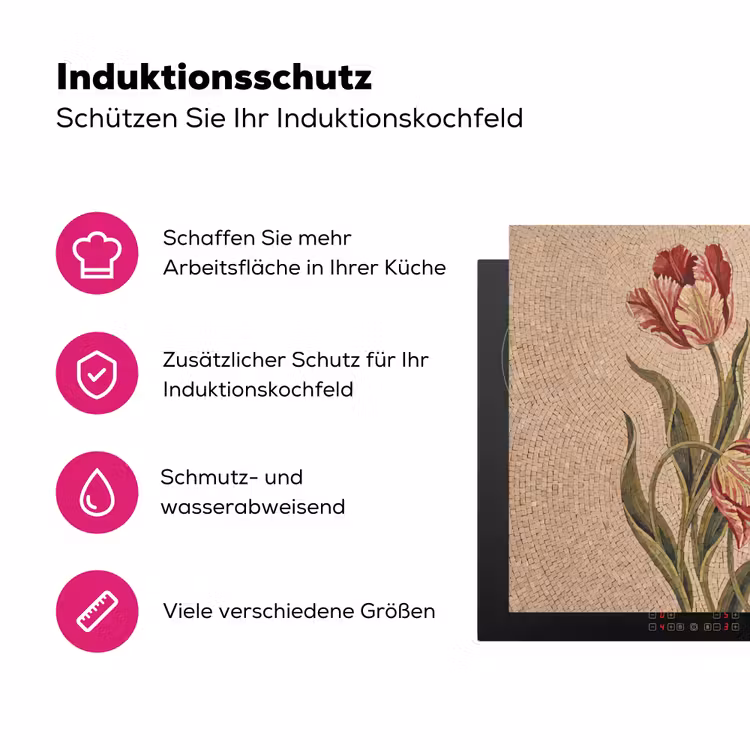 Bloemen - Mozaïek - Rood - Groen - Kunst Inductie beschermer vinyl 3mm middel -zzzzzzz-lf-ups