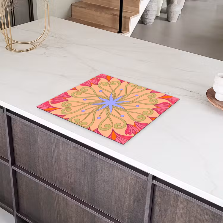 Bloemen - Patroon - Abstract - Roze - Decoratief Inductie beschermer vinyl 3mm middel -sfeer8