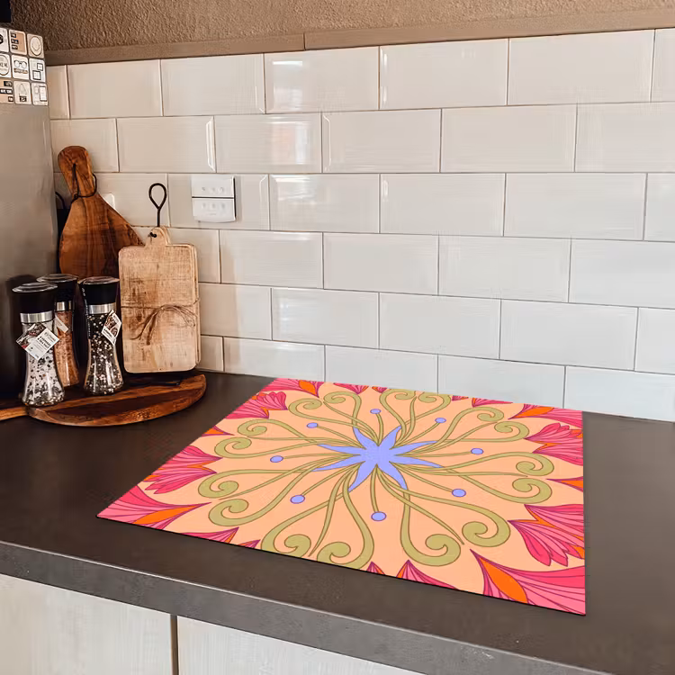 Bloemen - Patroon - Abstract - Roze - Decoratief Inductie beschermer vinyl 3mm middel -sfeer3