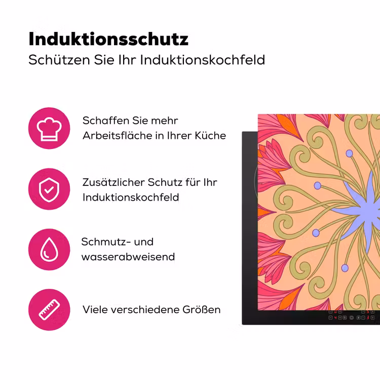 Bloemen - Patroon - Abstract - Roze - Decoratief Inductie beschermer vinyl 3mm middel -zzzzzzz-lf-ups