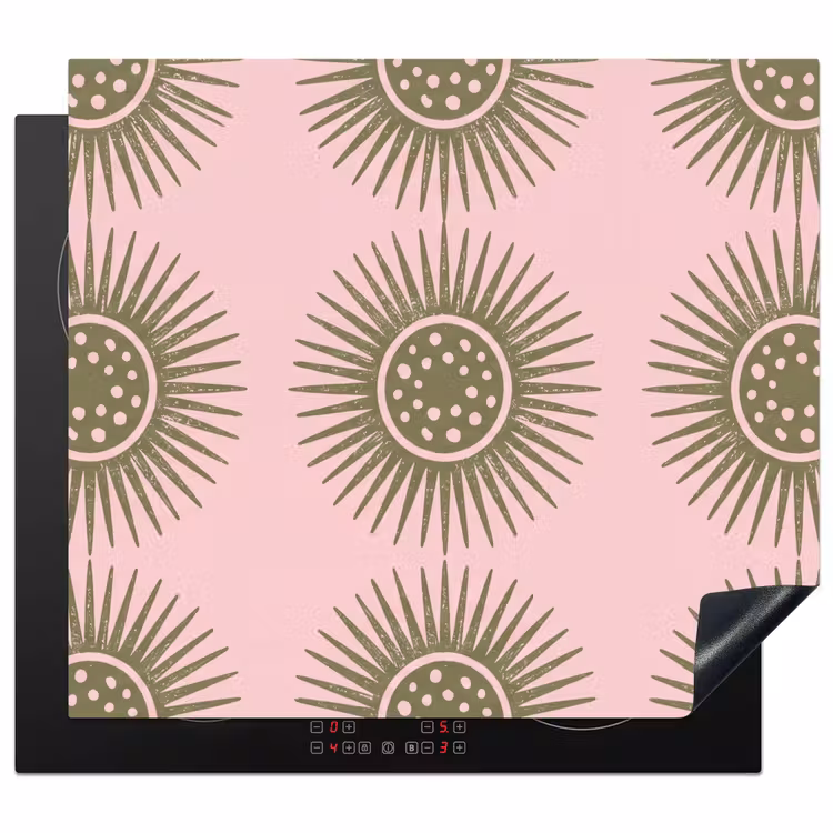 Bloemen - Patroon - Abstract - Roze - Groen Inductie beschermer vinyl 3mm middel -3d