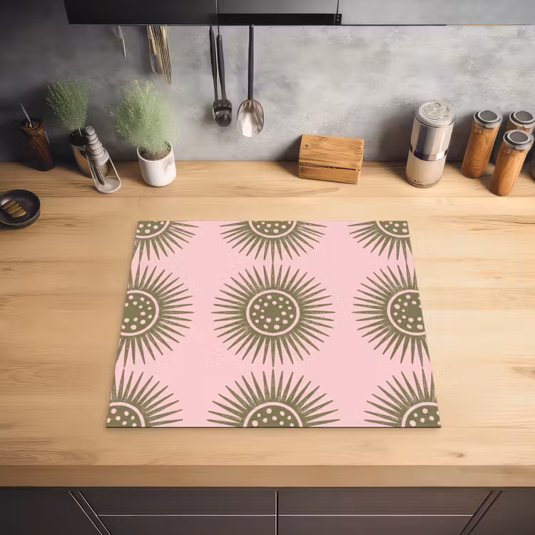 Bloemen - Patroon - Abstract - Roze - Groen Inductie beschermer vinyl 3mm middel -sfeer5