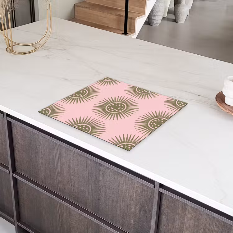 Bloemen - Patroon - Abstract - Roze - Groen Inductie beschermer vinyl 3mm middel -sfeer8