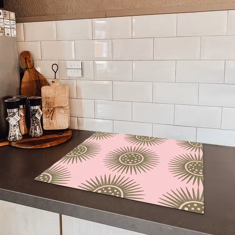 Bloemen - Patroon - Abstract - Roze - Groen Inductie beschermer vinyl 3mm middel -sfeer3