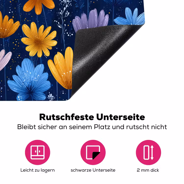 Bloemen - Patroon - Blauw - Contrast Inductie beschermer vinyl 3mm klein -zzzzzzz-lf-onderkant