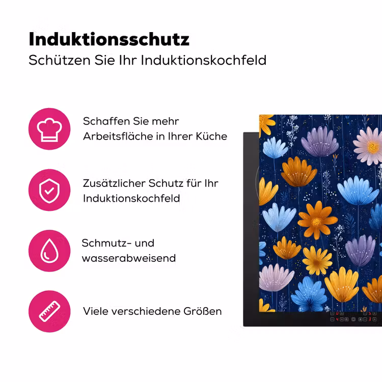 Bloemen - Patroon - Blauw - Contrast Inductie beschermer vinyl 3mm klein -zzzzzzz-lf-ups