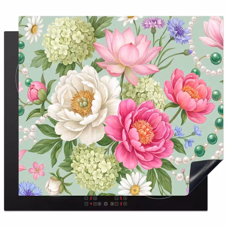 Bloemen - Patroon - Botanisch - Groen Inductie beschermer vinyl 3mm middel -3d