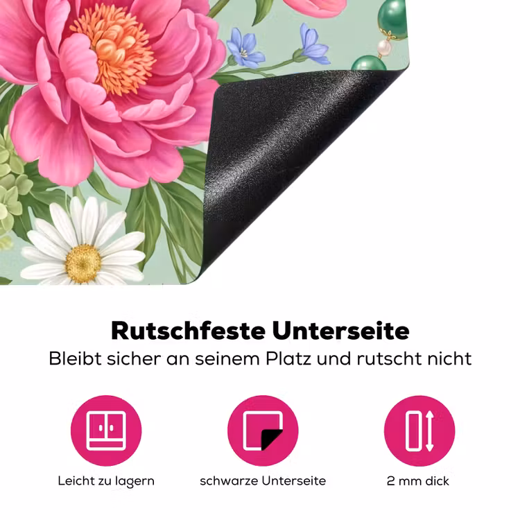 Bloemen - Patroon - Botanisch - Groen Inductie beschermer vinyl 3mm middel -zzzzzzz-lf-onderkant