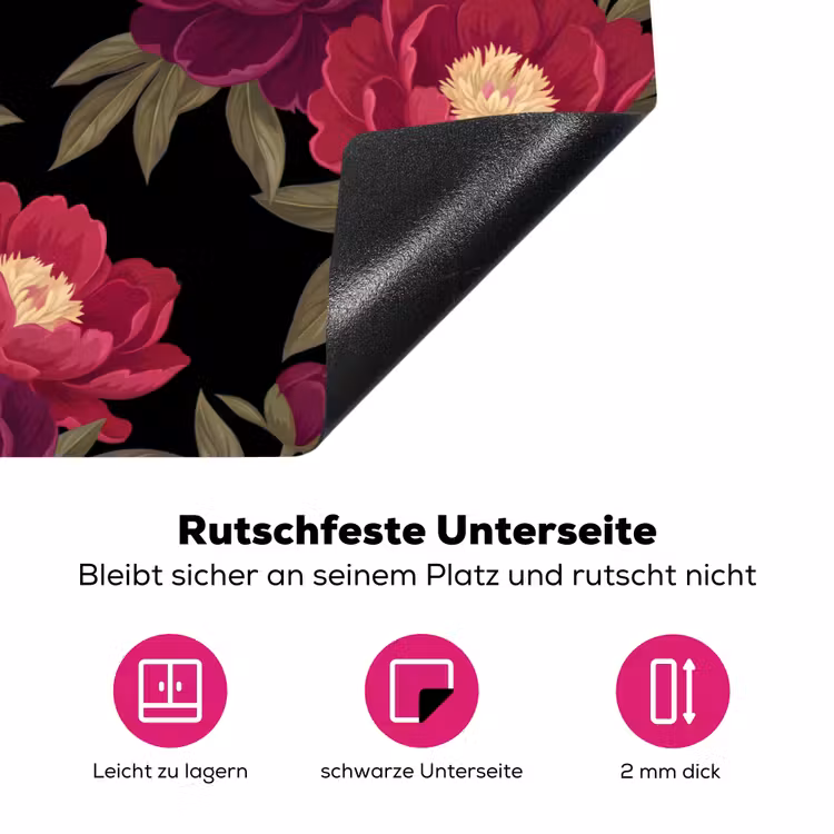 Bloemen - Patroon - Botanisch - Rood - Zwart Inductie beschermer vinyl 3mm klein -zzzzzzz-lf-onderkant