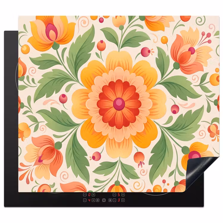 Bloemen - Patroon - Decoratief - Oranje Inductie beschermer vinyl 3mm middel -3d