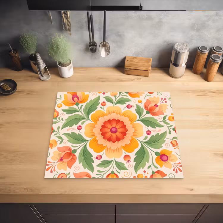 Bloemen - Patroon - Decoratief - Oranje Inductie beschermer vinyl 3mm middel -sfeer5