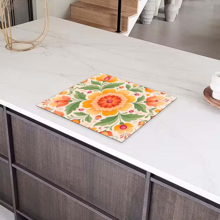 Bloemen - Patroon - Decoratief - Oranje Inductie beschermer vinyl 3mm middel -sfeer8