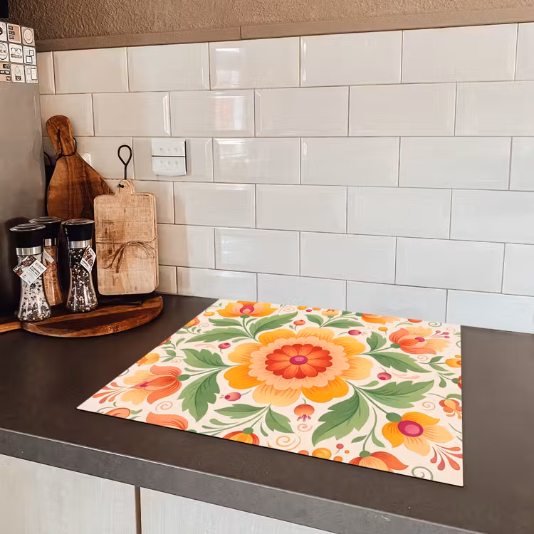 Bloemen - Patroon - Decoratief - Oranje Inductie beschermer vinyl 3mm middel -sfeer3