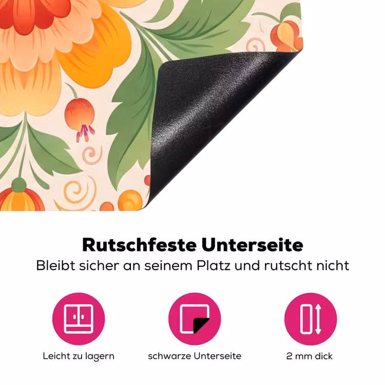 Bloemen - Patroon - Decoratief - Oranje Inductie beschermer vinyl 3mm middel -zzzzzzz-lf-onderkant