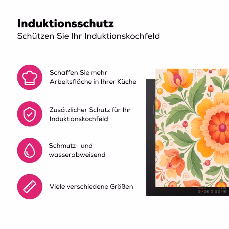 Bloemen - Patroon - Decoratief - Oranje Inductie beschermer vinyl 3mm middel -zzzzzzz-lf-ups