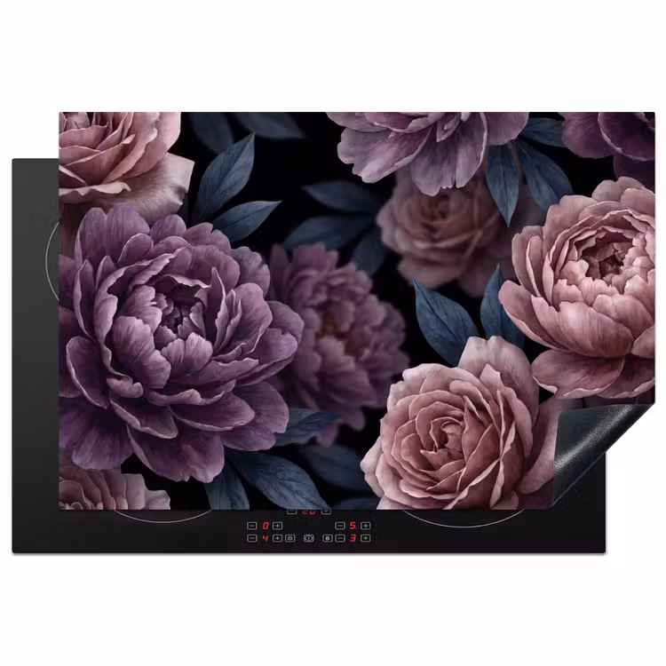 Bloemen - Patroon - Donker - Botanisch - Paars Inductie beschermer vinyl 3mm klein -3d