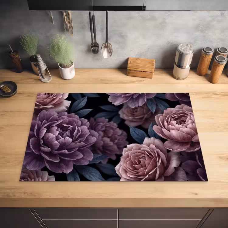Bloemen - Patroon - Donker - Botanisch - Paars Inductie beschermer vinyl 3mm klein -sfeer5