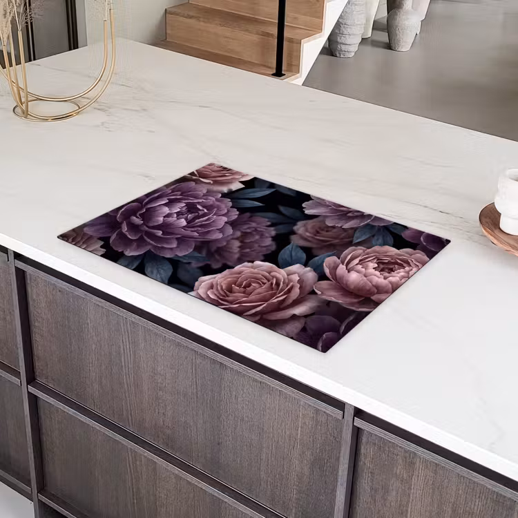 Bloemen - Patroon - Donker - Botanisch - Paars Inductie beschermer vinyl 3mm klein -sfeer8