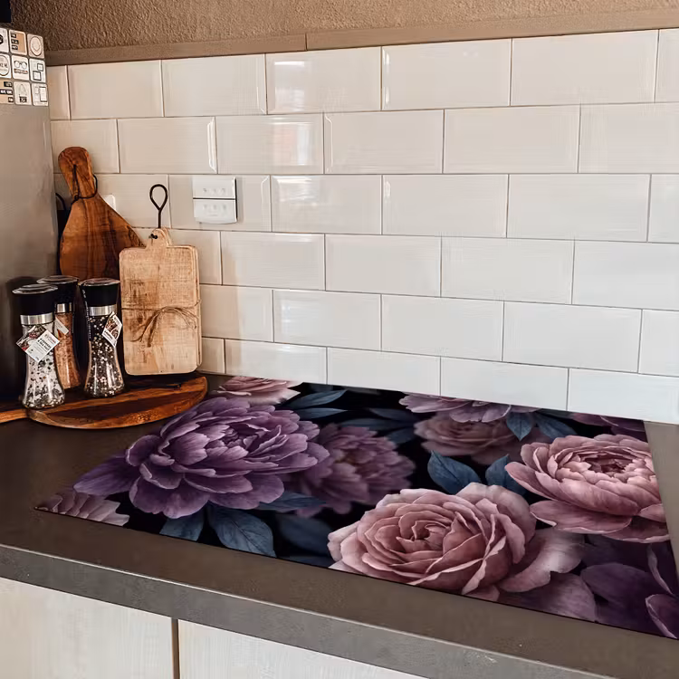 Bloemen - Patroon - Donker - Botanisch - Paars Inductie beschermer vinyl 3mm klein -sfeer3