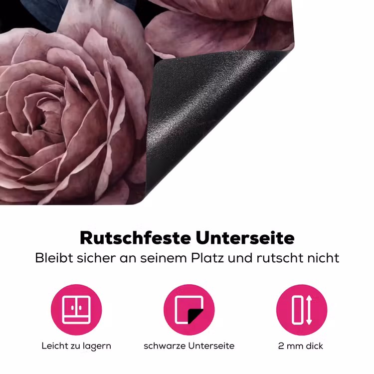 Bloemen - Patroon - Donker - Botanisch - Paars Inductie beschermer vinyl 3mm klein -zzzzzzz-lf-onderkant