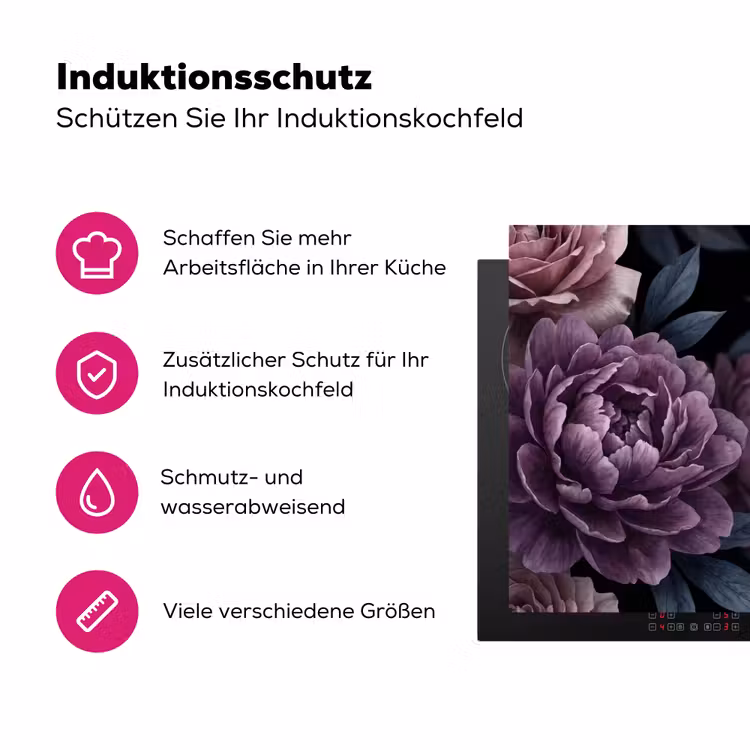 Bloemen - Patroon - Donker - Botanisch - Paars Inductie beschermer vinyl 3mm klein -zzzzzzz-lf-ups