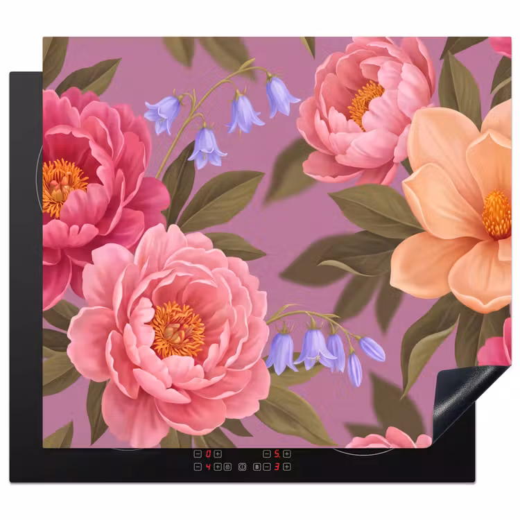 Bloemen - Patroon - Illustratie - Roze Inductie beschermer vinyl 3mm middel -3d