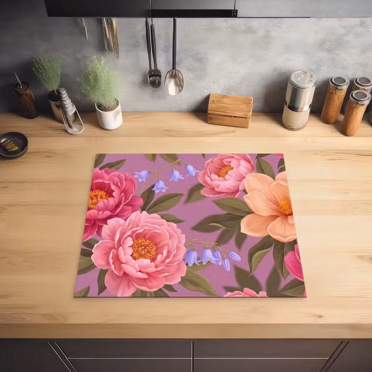 Bloemen - Patroon - Illustratie - Roze Inductie beschermer vinyl 3mm middel -sfeer5
