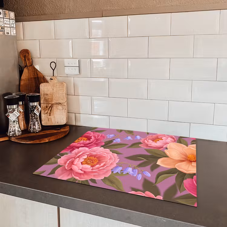 Bloemen - Patroon - Illustratie - Roze Inductie beschermer vinyl 3mm middel -sfeer3