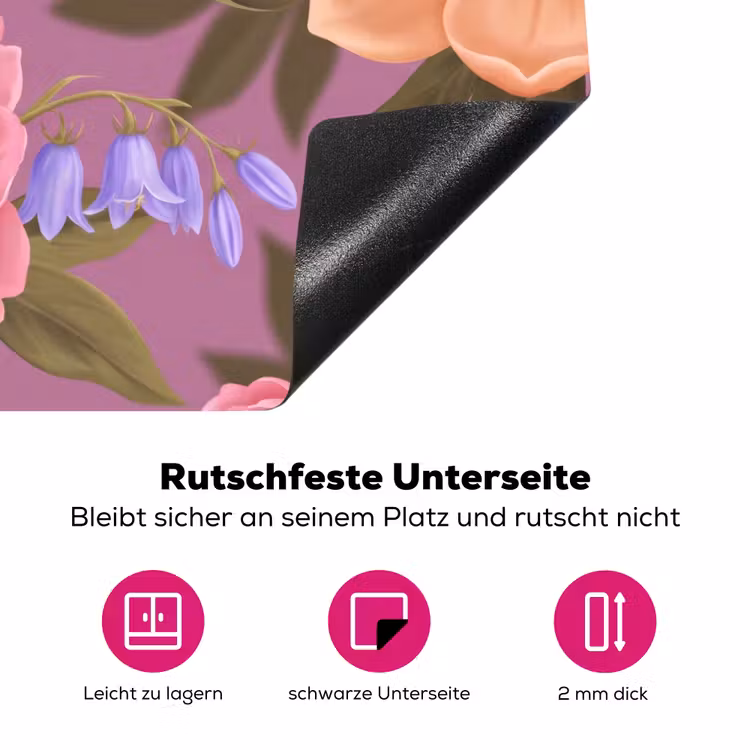 Bloemen - Patroon - Illustratie - Roze Inductie beschermer vinyl 3mm middel -zzzzzzz-lf-onderkant