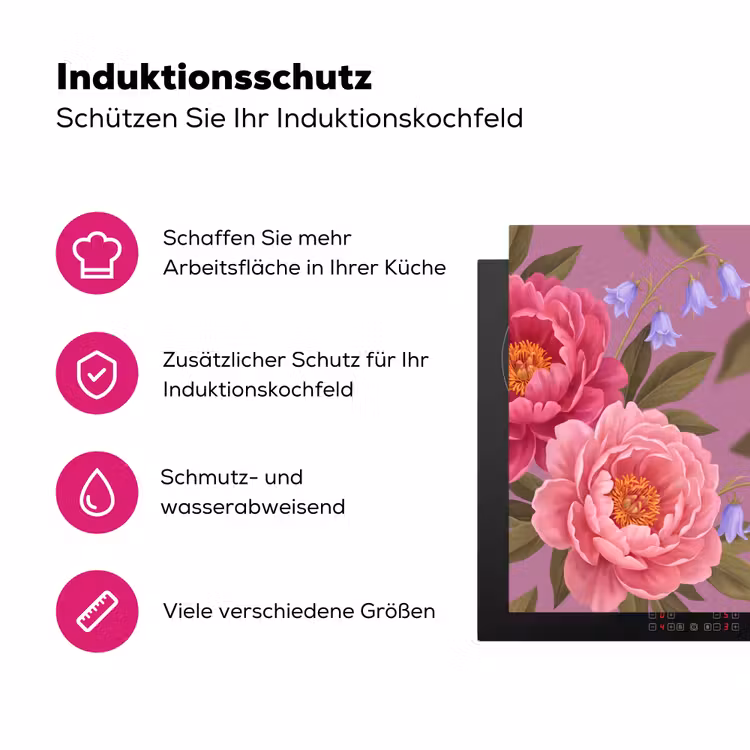 Bloemen - Patroon - Illustratie - Roze Inductie beschermer vinyl 3mm middel -zzzzzzz-lf-ups