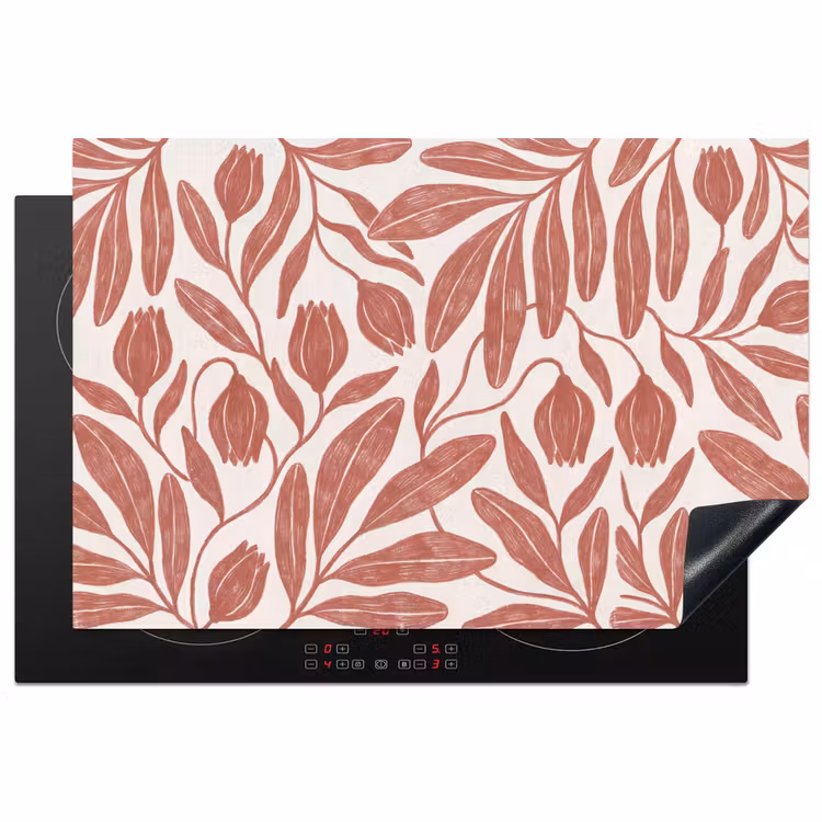 Bloemen - Patroon - Modern - Natuur - Bruin Inductie beschermer vinyl 3mm klein -3d