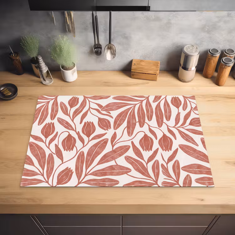 Bloemen - Patroon - Modern - Natuur - Bruin Inductie beschermer vinyl 3mm klein -sfeer5