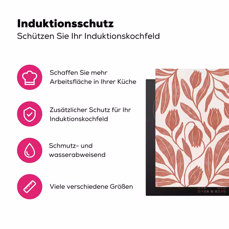 Bloemen - Patroon - Modern - Natuur - Bruin Inductie beschermer vinyl 3mm klein -zzzzzzz-lf-ups