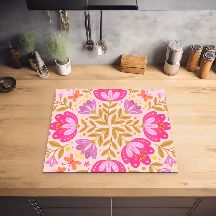 Bloemen - Patroon - Natuur - Abstract - Roze Inductie beschermer vinyl 3mm middel -sfeer5