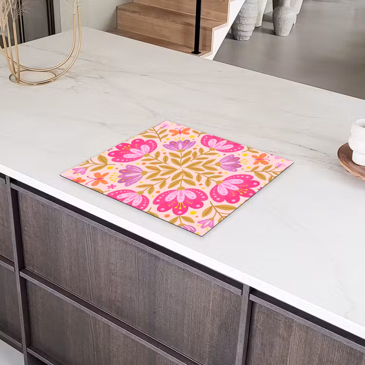 Bloemen - Patroon - Natuur - Abstract - Roze Inductie beschermer vinyl 3mm middel -sfeer8