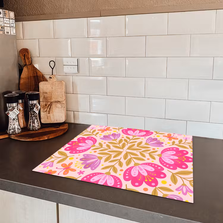 Bloemen - Patroon - Natuur - Abstract - Roze Inductie beschermer vinyl 3mm middel -sfeer3