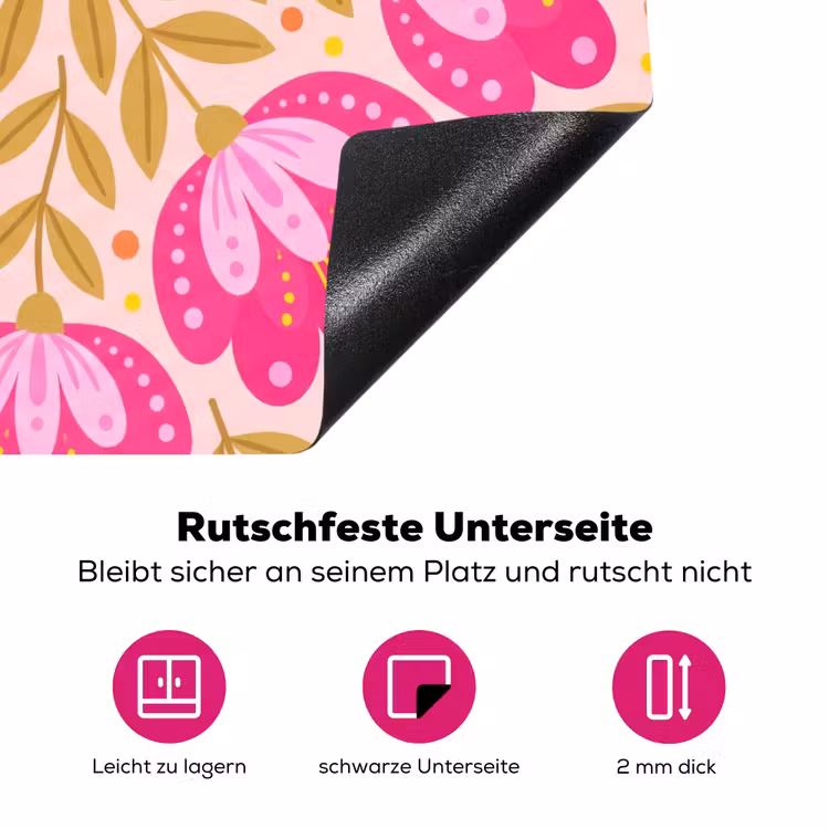 Bloemen - Patroon - Natuur - Abstract - Roze Inductie beschermer vinyl 3mm middel -zzzzzzz-lf-onderkant