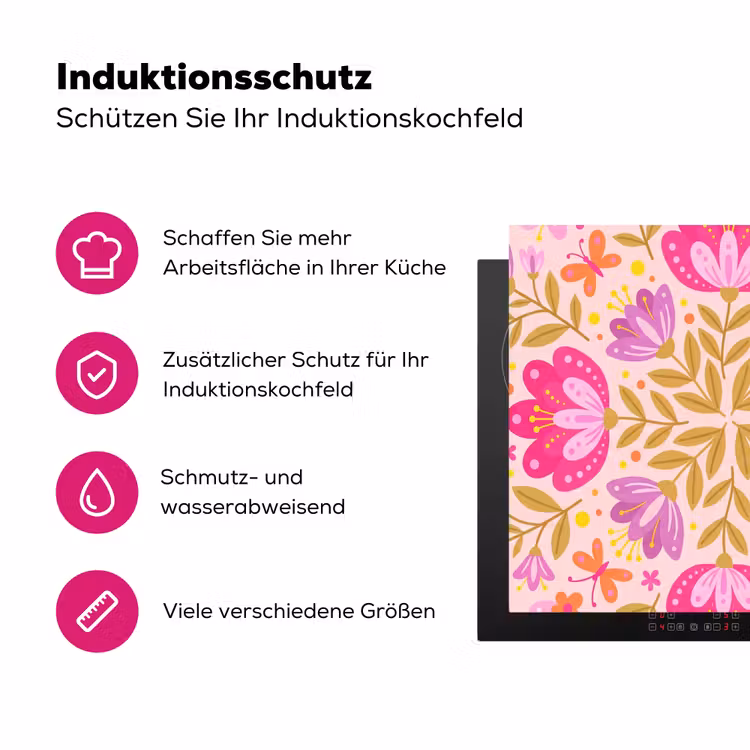 Bloemen - Patroon - Natuur - Abstract - Roze Inductie beschermer vinyl 3mm middel -zzzzzzz-lf-ups